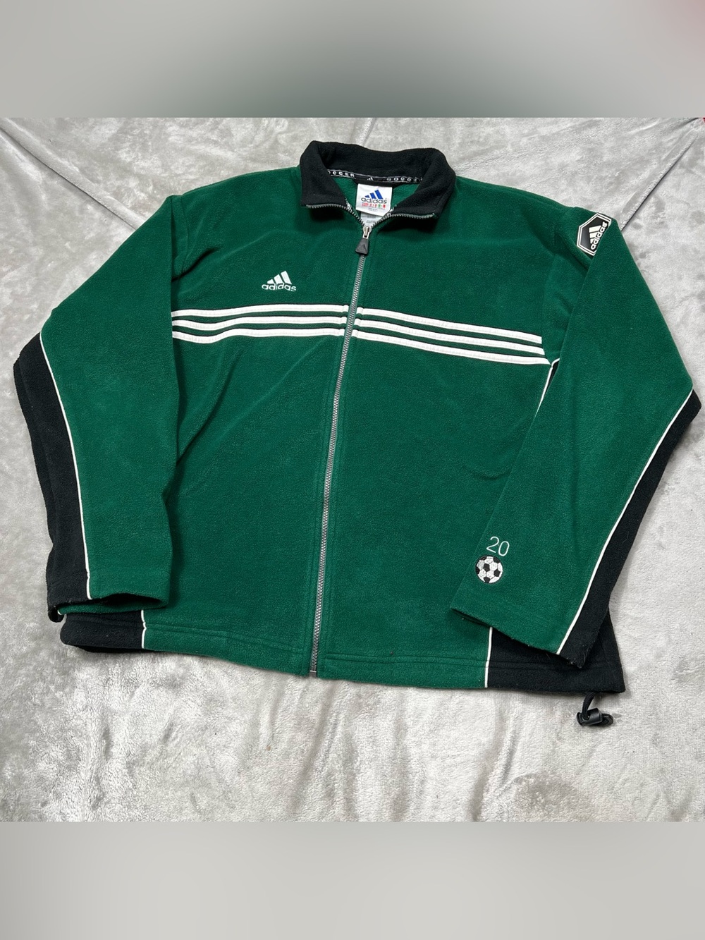 Vintage Adidas Full Zip Fleece Jacket Mens L Green/Black Retro Track Pockets Y2K